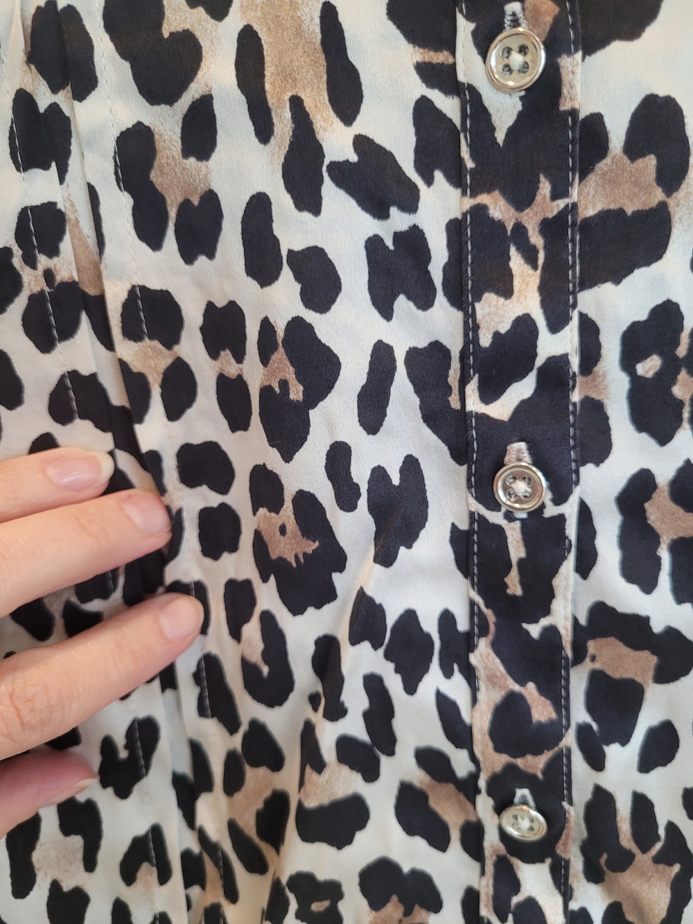 WHBM Silk Stretch Leopard Print Blouse - Black & Taupe - Picture 6 of 12